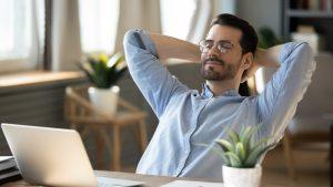 Calm,Millennial,Man,In,Glasses,Sit,Relax,At,Home,Office